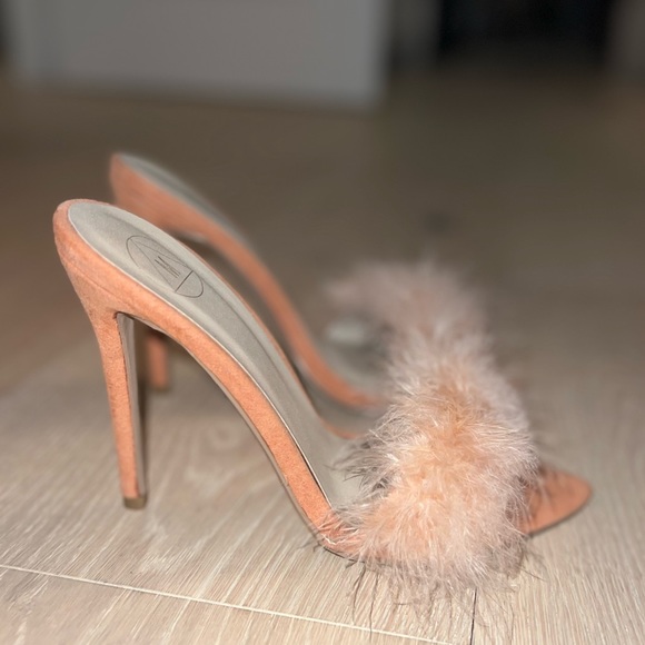 Pink Feather Mules Heels - Picture 1 of 4
